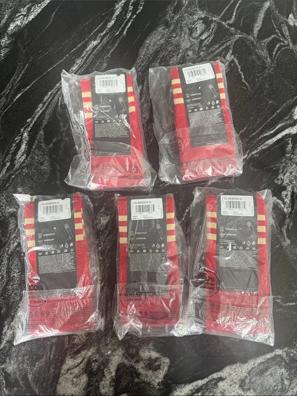 adidas Red Athletic soccer football Socks with Gold Logo - Pack of 5
